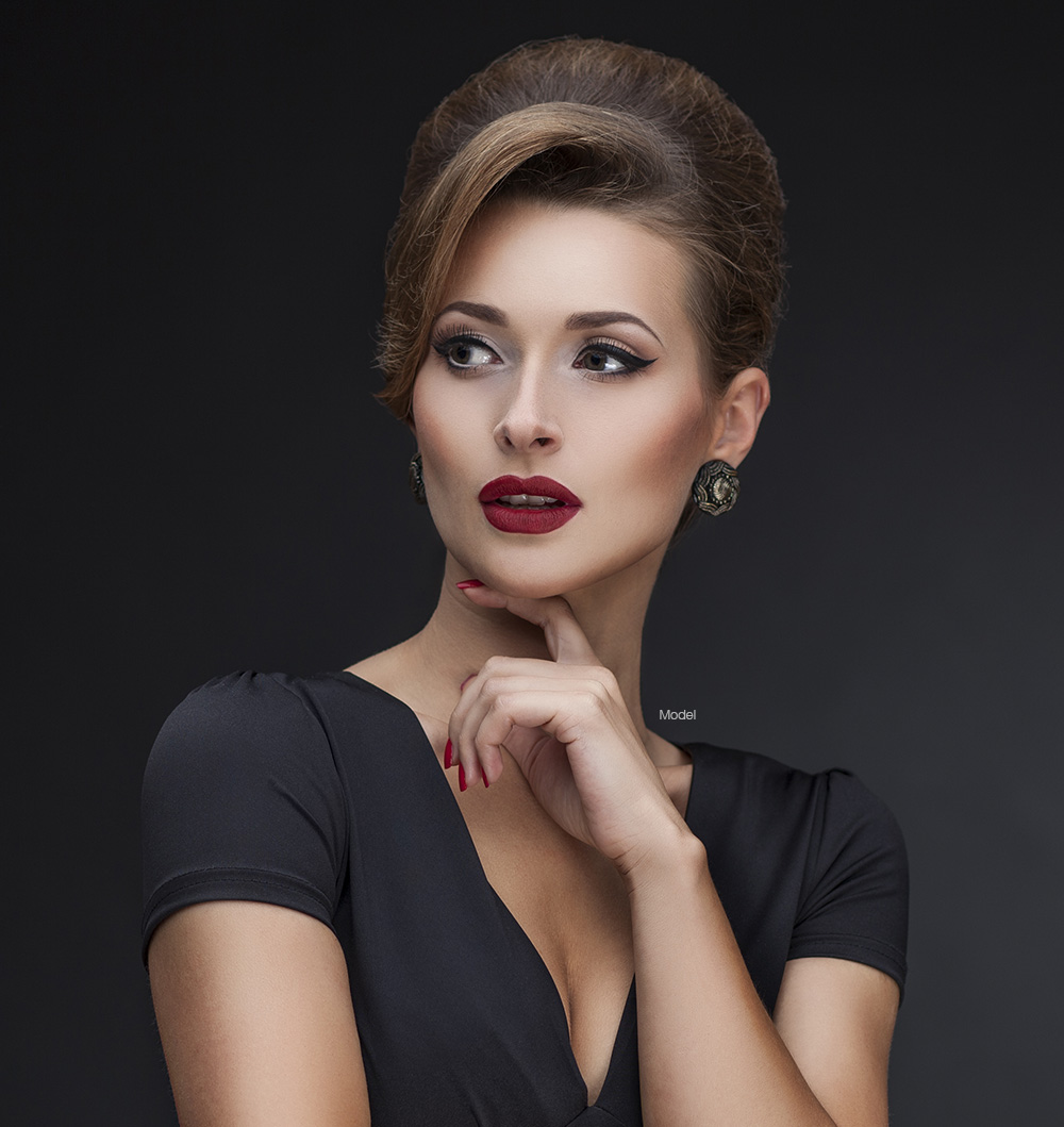 Mature woman with red lipstick